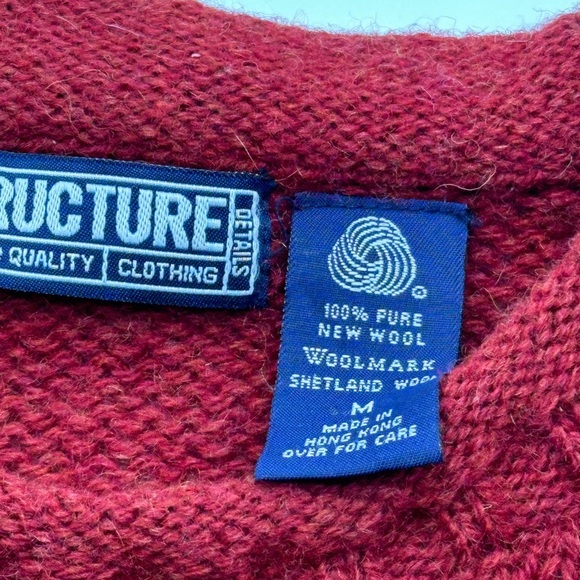 VTG 90s Structure Sweater Mens M Pullover Ski 100% Wool Geometic Design Baggy - Picture 5 of 7